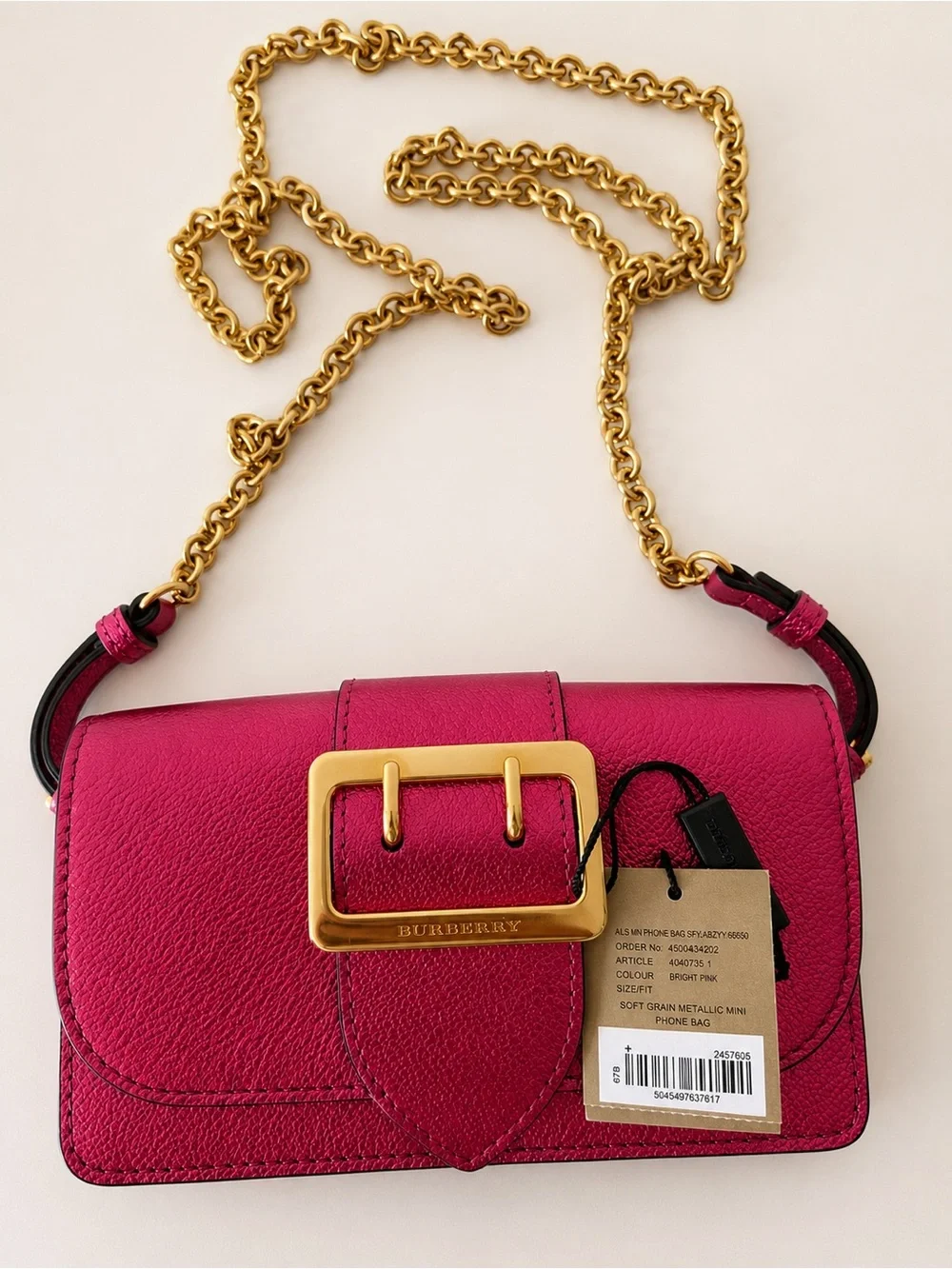 Burberry Pink Leather Crossbody with Gold Chain